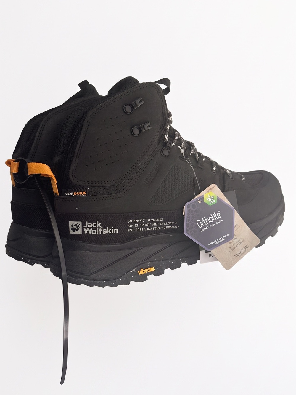 Jack Wolfskin Terraquest Texapore Black Hiking Boot with Orange Heel Loop